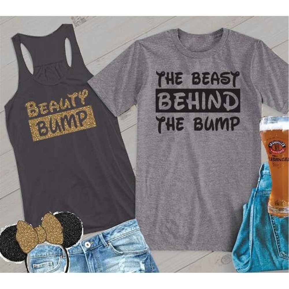 Beauty Bump & The Beast Behind the Bump Tee Tank Top Baby Announcement Shirt